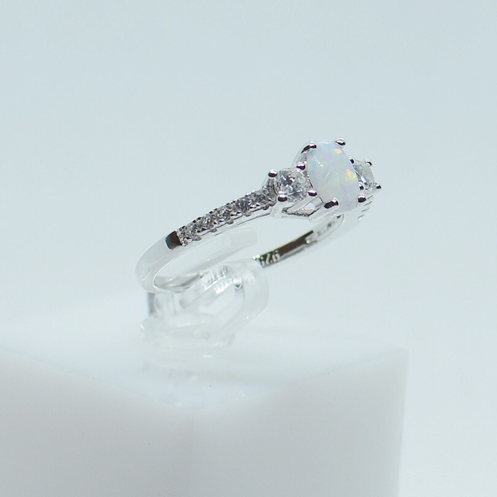 925 Sterling Silver Oval White Opal CZ Ring - Picture 5 of 9